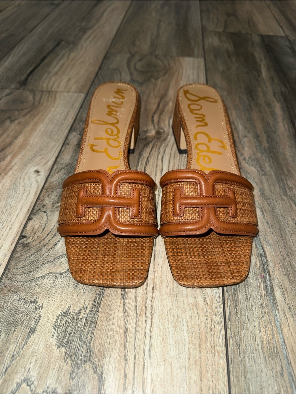 Sam Edelman Raffia & Leather Block Heel Slide Sandals | NEW IN BOX - Picture 2 of 6